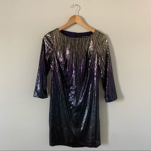 Tadashi Shoji Sz 2 Ombre Sequined Cocktail Dress Long Sleeves